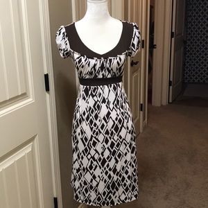 Vintage cream & brown eclectic square print dress